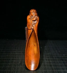 Chinese Old BoxWood Hand Carved Exquisite Boxwood Tea Shovel Statue Art Decor - Picture 1 of 7