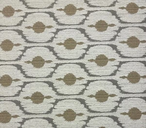 BALLARD DESIGN SACO GRAY BEIGE InsideOut® GEOMETRIC CHENILLE FABRIC BY YARD 56"W - Picture 1 of 7