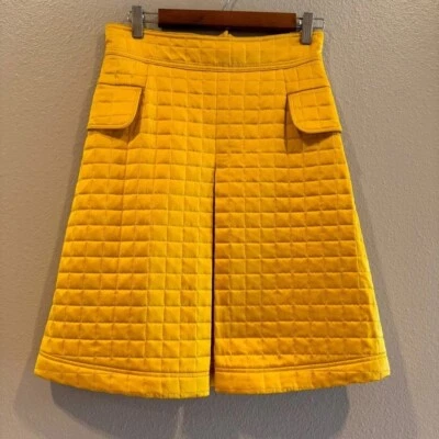 MOSCHINO Couture Yellow Pleated Quilted skirt Size 6 made in Italy Authentic - Image 1 of 4