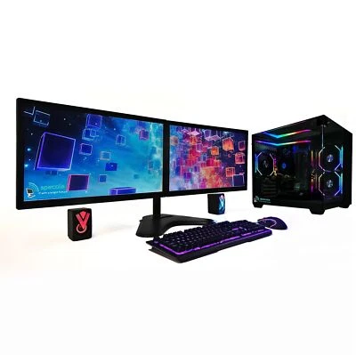 i7 Gaming PC 32GB RAM/500GB SSD/3TB HDD/WIN11/RTX 5060 8GB - 2x22" Monitors - Image 1 of 4