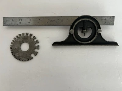 Brown & Sharpe Tempered No 4 12” Combination Square Ruler & Standard Wire Gage Foto 1 de 4