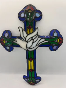 Franklin Mint Stained Glass Cross With Dove Spirit Of Piece 10 3/4" No Cracks - Picture 1 of 6