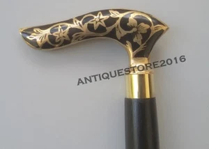 Bastón antiguo de diseño de latón mango victoriano madera estilo vintage bastón caña - Imagen 1 de 4