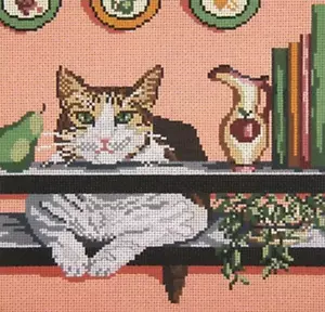 Needlepoint Handpainted Needle Crossings Cally in Kitchen 9x9 - Picture 1 of 1