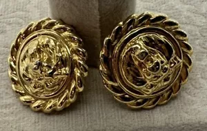 Vintage goldfarbene 3D Löwenkopf Clip Ohrringe GROSSES KÜHNES STATEMENT - Bild 1 von 6