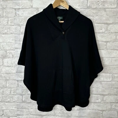 Lauren Ralph Lauren Soft Cotton Knit Cape Poncho Black Pocket Shawl Collar M / L - Image 1 of 4