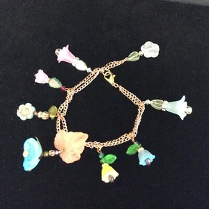 Double Chain Bracelet with Lucite Flowers - Picture 1 of 7