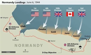 D DAY NORMANDY ATTACK MAP WWII POSTER 24 X 36 Inches - Picture 1 of 3