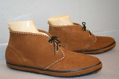 Sz 8 NOS Vtg 70s Faux Suede BOOTS Shoes BOHO Gold Brown ANKLE Sneakers LaCrosse - Image 1 of 4