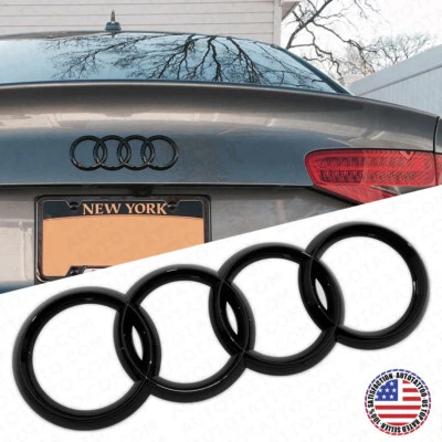 08-16 AUDI Gloss Black Rear Trunk Lid Luggage Ring Sign Badge Logo Emblem Sport - Image 1 of 4
