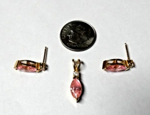 14k Solid Gold Pink Sapphire & Diamond Accent Stud Earrings & Pendant Set LSC - Picture 1 of 9