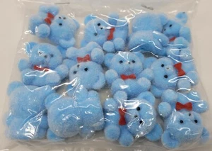 Lot of 12 Darice Craft Blue Miniature 1" Flocked Teddy Bears with Red Bow Tie - Picture 1 of 3