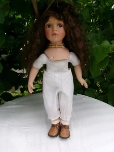 Ancien Vintage  Poupée porcelaine 50 cm fille cheveux long brun chaussures - Picture 1 of 11