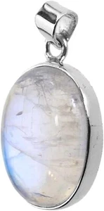 NATURAL RAINBOW MOONSTONE GEMSTONE JUNE BIRTHSTONE 925 SILVER UNISEX PENDANT - Picture 1 of 4