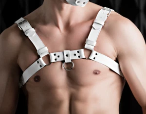 Arnés de pecho corto de cuero para hombre - blanco - Imagen 1 de 1