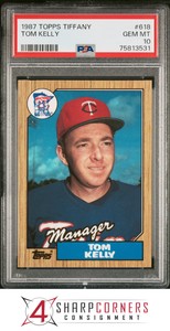 1987 TOPPS TIFFANY #618 TOM KELLY RC TWINS MANAGER LOW POP PSA 10 B3645697-531