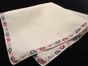 L1386++Vintage 1910s HUGE 17” Linen Red & Blue Paisley Wedding Handkerchief