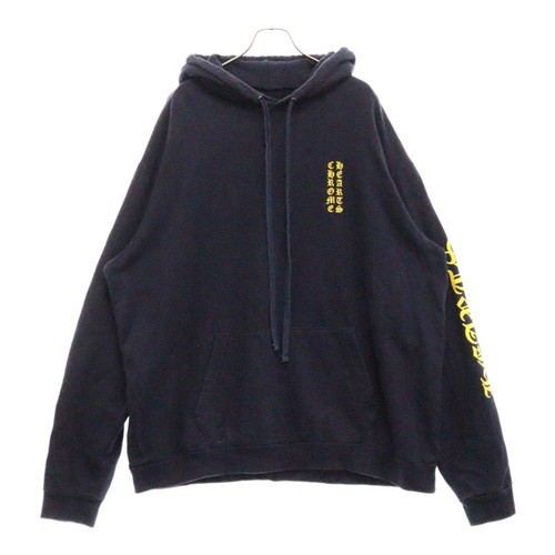 Felpa con cappuccio pullover CHROME HEARTS manica gialla logo online blu navy usata 11e121af3ee8bf