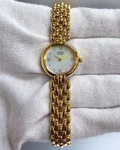 CITIZEN Quartz MOP Dial Gold-Tone SS Women's Watch Set EK2962-61D - Picture 1 of 9