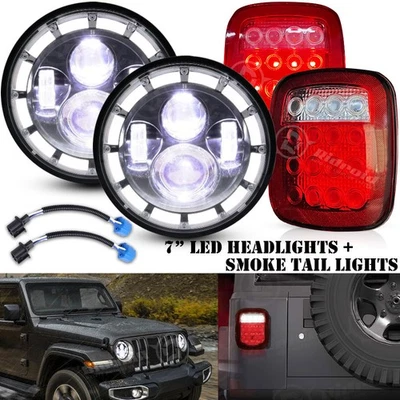 For Jeep Wrangler TJ YJ CJ5 CJ7 2PCS 7" Inch LED Headlights + Tail Lights Combo - Image 1 of 4