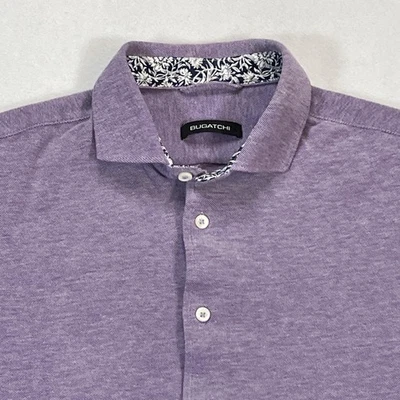 Bugatchi Shirt Mens Large Purple knit Short Sleeve Button up 100% Cotton Floral - Image 1 of 4