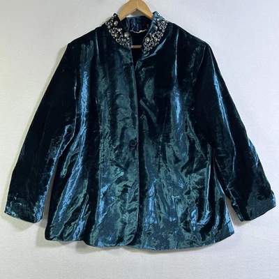 Soft Surroundings Starlet Teal Velvet Jeweled Collar Blazer Jacket 1X Holiday - Image 1 of 4