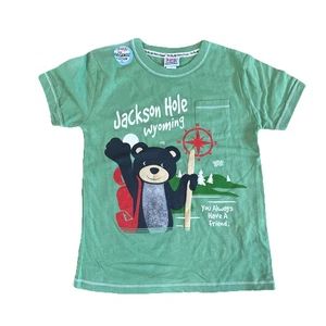 Pocket Pals Organic Cotton Youth Shirt Souvenir Jackson Hole Wyoming Bear Green - Picture 1 of 8
