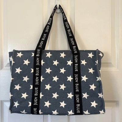 ⭐ Bolso de Mano Judy Blue Stars Lona Azul Blanco Estampado de Estrellas Cremallera Bolsillo Superior Foto 1 de 4