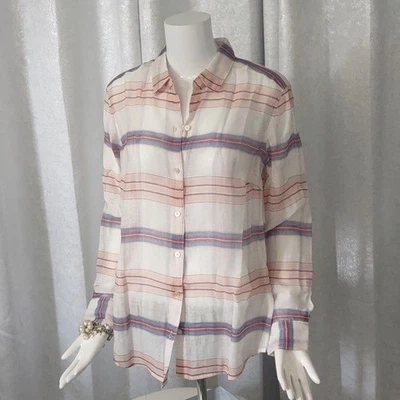 Camisa Tommy Bahama Rayas Seda Algodón Mujer S Abotonada Cuadros Resort Pequeña Foto 1 de 4