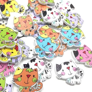 10 Cat Shape Wooden Buttons Animal Fun Knitting Sewing Crocheting Craft - Picture 1 of 1