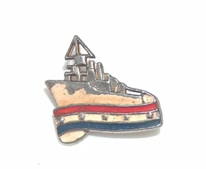 ANTIQUE PATRIOTIC METAL STEAMBOAT SHIP PIN RED WHITE BLUE, STARS KEEL TO STERN - Picture 1 of 4