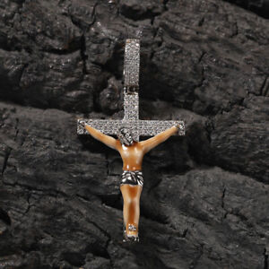 Hip Hop Enamel Jesus Cross Pendant Necklace Sweater Chain 5A Zircon Mens Jewelry