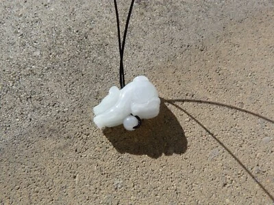 Zodiaco Cinese, Rat IN Giada Bianco, Giadeite, Collana Cordoncino Regolabile - Immagine 1 di 4