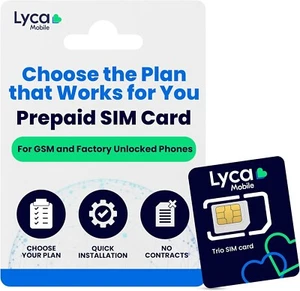 Lycamobile SIM Card 3 in 1 Standard / Micro/ Nano Sizes Select Your Plan - Picture 1 of 7