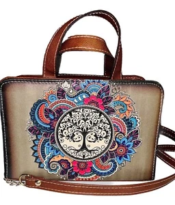 Handmade Mexican Tree Of Life Crossbody Handbag Tooled Vegan Leather Artisanal - Picture 1 of 4