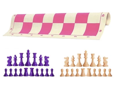 Piezas de ajedrez púrpura y natural tablero de vinilo rosa de 20" - juego de ajedrez de triple peso Foto 1 de 4