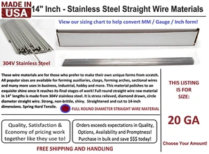 14 inch FULL ROUND Dental Stainless Steel Clasp Wire - 20 (GA) Gauge -100 Pieces - Picture 1 of 7