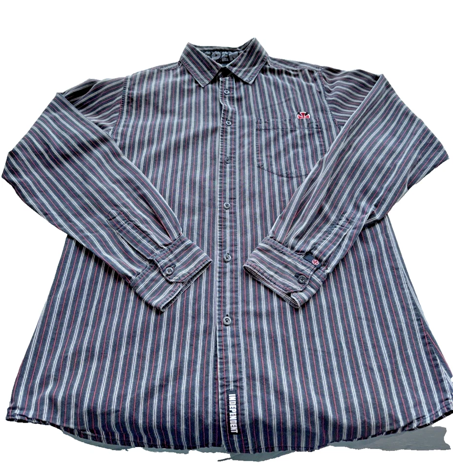 Vint. Independent TC Men's Button-Down Long Sleeve Black Shirt w/Stripes Medium - Image 1 of 4