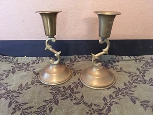 Vintage Solid Brass Pair Candle Stick Holders - Picture 1 of 4
