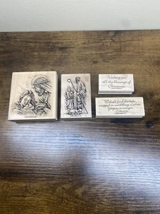 Stampin' Up! Heavenly Peace Wood Mounted Rubber Stamp Set of 4 Christmas *Used* - Picture 1 of 10