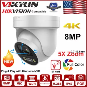 Hikvision Compatible 4K 8MP PTZ 5X Zoom CCTV IP Camera Dual Light ColorVu+IR MIC - Picture 1 of 18