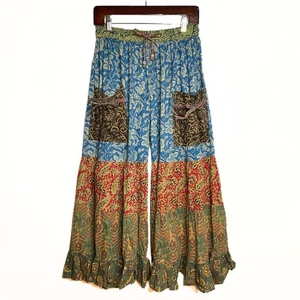 Hippie Forever Handmade Tiered Patchwork Palazzo Pants Women SZ OS Festive Boho - Picture 1 of 6