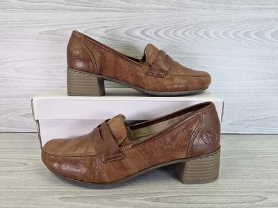 Rieker Womens Brown Leather Slip On Block Heel Loafers Size EU 38 UK 5 - Image 1 of 4