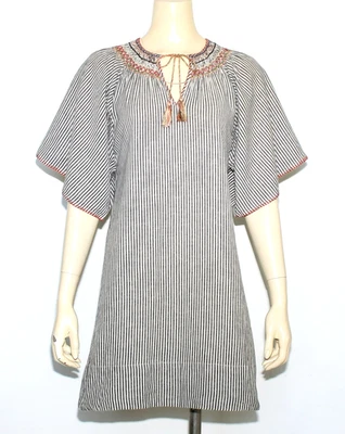 THE GREAT Gray Striped Cotton Embroidered Tunic Dress Wide Short Sleeve Size 1 S - Image 1 of 4
