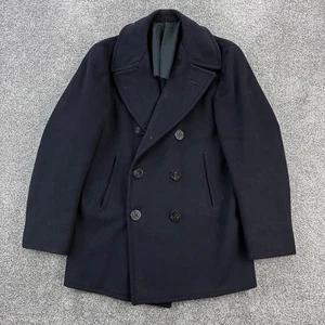 Vintage WWII Pea Coat US Navy Blue Wool Naval Clothing Depot Mens 40 Anchor WW2 - Picture 1 of 5