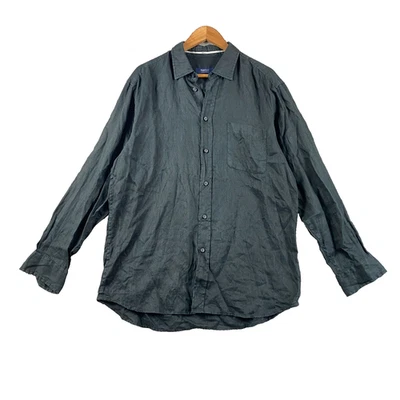 Ermenegildo Zegna Linen Shirt Mens 2XL Black Long Sleeve Button Up Classic Fit - Image 1 of 4