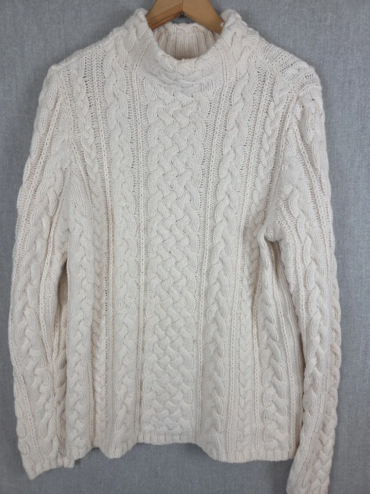 Lands End Womens M Fisherman Drifter Chunky Cable Knit Sweater Pullover Retro - Image 1 of 4