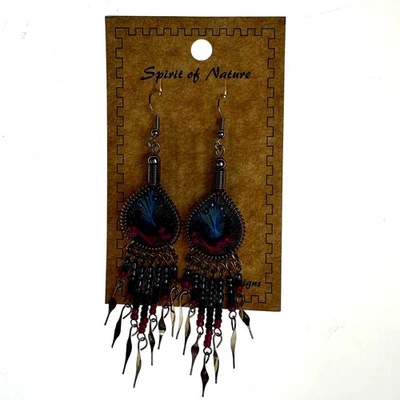 Pendientes colgantes bohemios con cuentas borla metal espiral Perú azul rosa lágrima regalo Foto 1 de 2