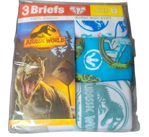 Jurassic World 3 Boys Briefs Size 8 100% Cotton Underwear - Picture 1 of 2