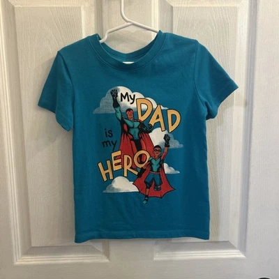 Cat & Jack Turquoise Blue Boys' 'Dad is My Hero' Graphic T-Shirt, Size 4T NWOT - Image 1 of 4